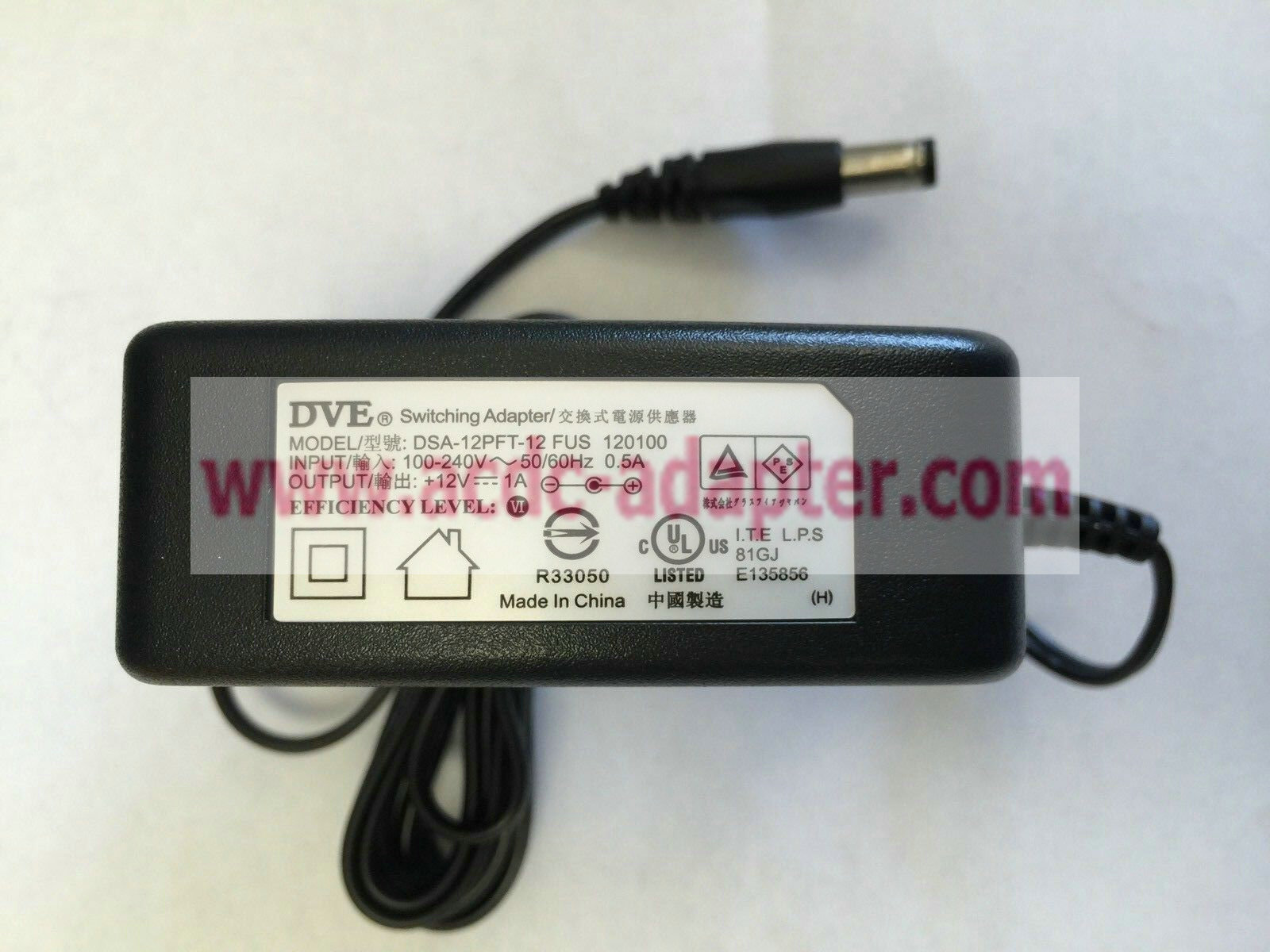 NEW DVE 12 Volt DC 1.0A DSA-12PFT-12 FUS 120100 Switching Adapter PSU power supply